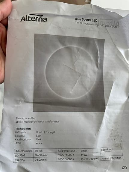 Markslöjd rund spegel med LED-belysning