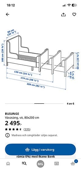 IKEA vit växasäng inklusive madrass