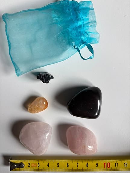 Fint kristallkit / kristallpaket med rosenkvarts, citrin och obsidian