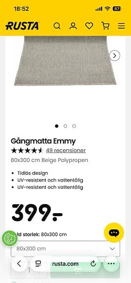 Rusta Emmy gångmatta 80x300 cm beige