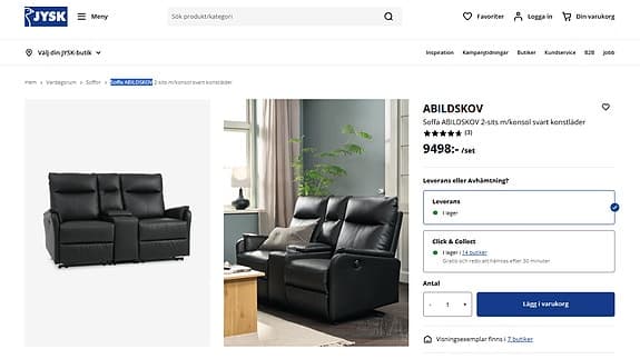 JYSK BATUM 2-sits reclinersoffa med mittkonsol – nyskick
