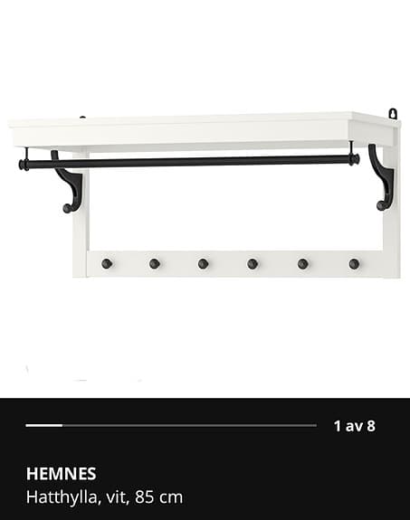 Ikea HEMNES bänk och hatthylla med skoförvaring vit