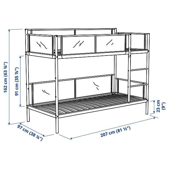 IKEA våningssäng vit/grå 90x200 cm