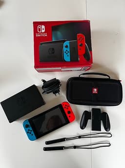 Nintendo Switch spelkonsol med neonröda och neonblå Joy-Con