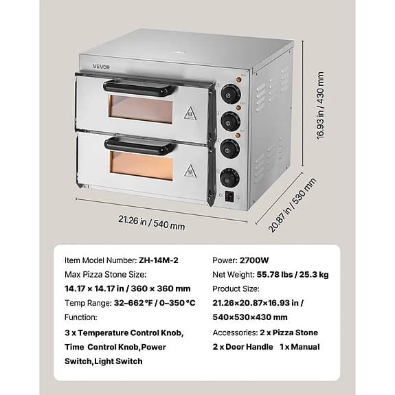 Vevor pizzaugn 2700W rostfri