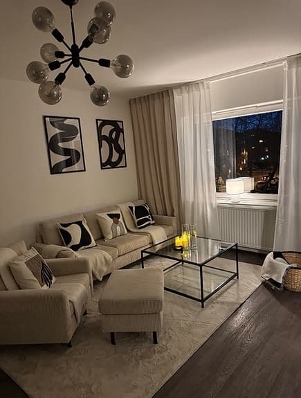 Peppe soffgrupp 3-sits + fåtölj + fotpall beige manchester