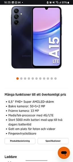 Samsung Galaxy A15 mobil 128 GB svart