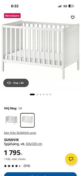 IKEA vit spjälsäng