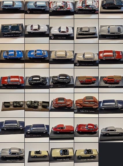 Samling modellbilar Volvo, Mercedes-Benz, Saab bl.a. i skala i bra skick