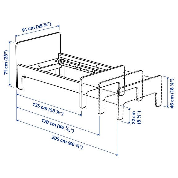 IKEA utdragbar barnsäng vit trä