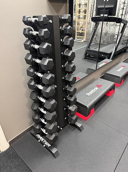 Hantelset 1–10 kg inkl. ställ – Absolut nyskick (110 kg totalt)