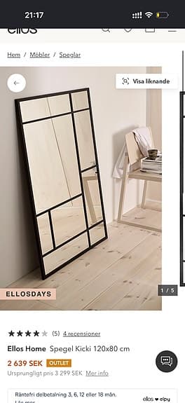 Stor svart spegel Ellos Kicki 120x80 cm