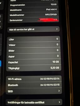 Apple iPad Mini 4 surfplatta 16 GB