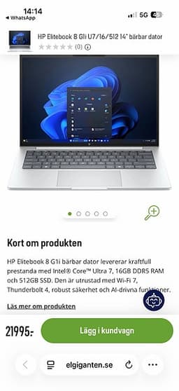 HP EliteBook 8 G11 bärbar dator 14" silver