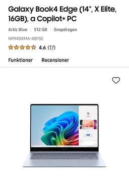 Samsung galaxy Book 4 edge (14", X-elite, 16gb Ram, 516gb ssd)