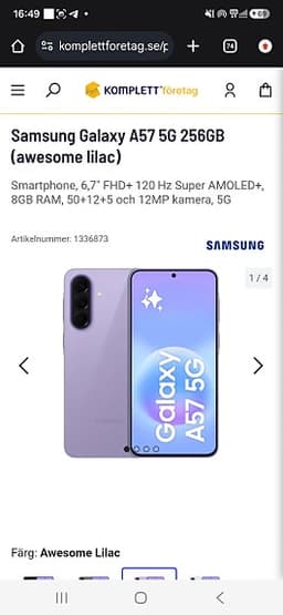 Samsung Galaxy A57 5G 256GB (Awesome Lilac) – Endast 1 månad gammal!