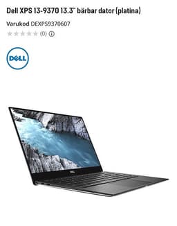 Dell XPS 13 9370 laptop 13 tum svart i7 16GB 512GB