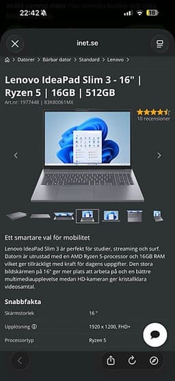 Lenovo IdeaPad Slim 3 16" laptop Ryzen 5 16GB RAM 512GB SSD