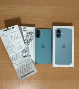 iPhone 16 Plus Blågrön – 100% batteri + nya interna delar & exklusiva tillbehör!