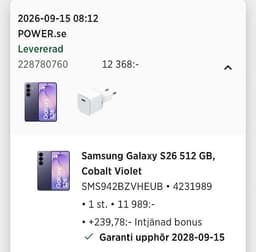 Samsung Galaxy S26 mobil 512 GB Cobalt Violet