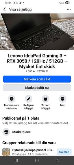 Lenovo Ideapad Gaming 3 RTX 3050 /120HZ /512GB - mycket fint skick