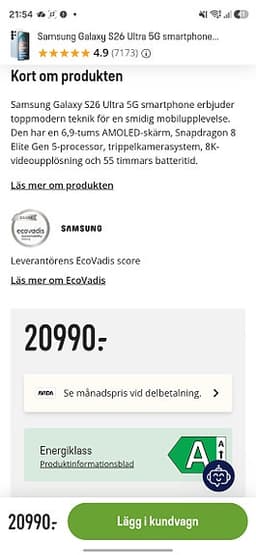 Samsung Galaxy S26 Ultra 5G smartphone 12/512GB (himmelsblå)