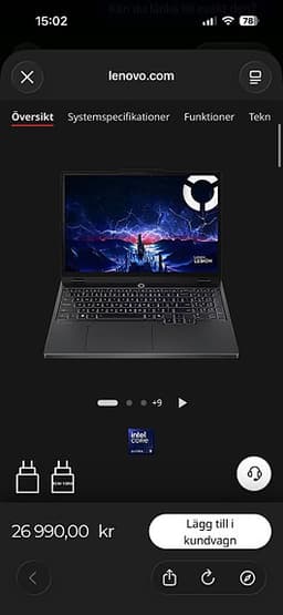 Lenovo Legion gaminglaptop 15" svart