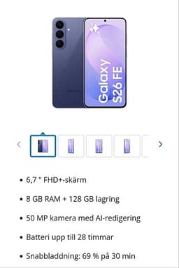 Oöppnad Samsung Galaxy S26 FE mobil 128 GB grå