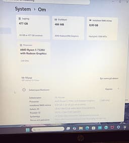 HP laptop 15 tum grå med AMD Ryzen5 8gb ram 512gbssd windows 11