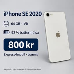 iPhone SE 2020 vit 64 GB – 92 % batterihälsa