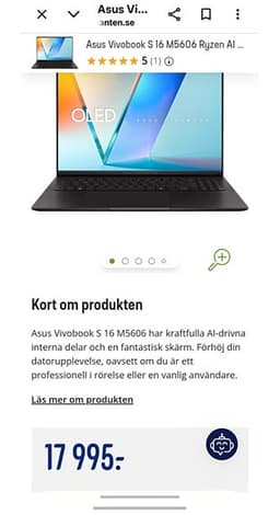 Asus Vivobook S 16 bärbar dator 16" silver