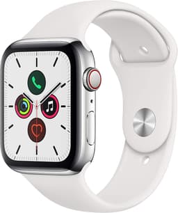 Apple Watch Series 5 [GPS + Cellular inkl. Sportarmband weiß] 44mm Edelstahlgehäuse silber