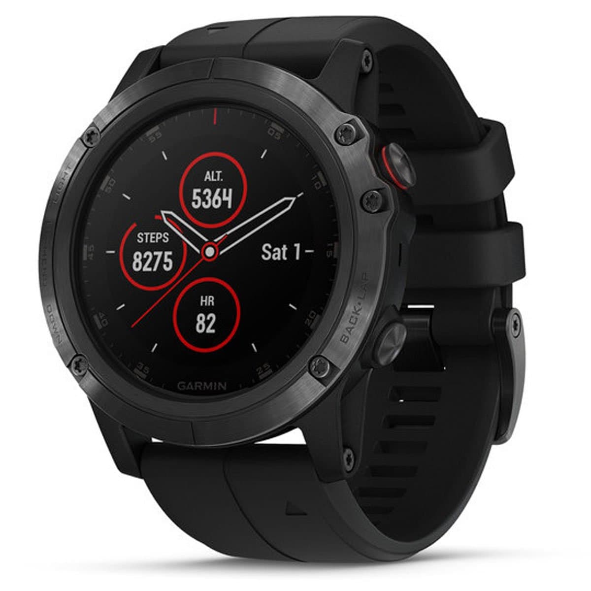 Garmin Fenix 5X Plus [Saphirglas inkl. Silikonarmband schwarz] 51mm Edelstahlgehäuse schwarz