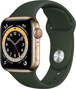 Apple Watch Series 6 [GPS + Cellular inkl. Sportarmband zyperngrün] 40mm Edelstahlgehäuse gold