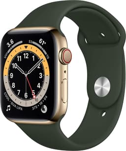 Apple Watch Series 6 [GPS + Cellular inkl. Sportarmband zyperngrün] 44mm Edelstahlgehäuse gold