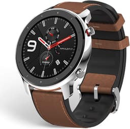 Huami Amazfit GTR [inkl. Lederarmband braun/schwarz] 47mm Edelstahlgehäuse silber