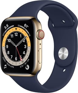 Apple Watch Series 6 [GPS + Cellular inkl. Sportarmband dunkelmarine] 44mm Edelstahlgehäuse gold