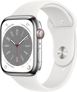 Apple Watch Series 8 [GPS + Cellular inkl. Sportarmband weiß] 45mm Edelstahlgehäuse silber