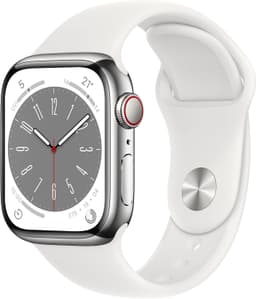Apple Watch Series 8 [GPS + Cellular inkl. Sportarmband weiß] 41mm Edelstahlgehäuse silber