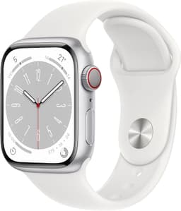 Apple Watch Series 8 [GPS + Cellular inkl. Sportarmband weiß] 41mm Aluminiumgehäuse silber