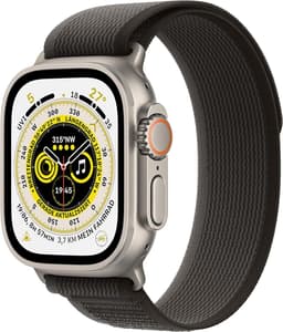Apple Watch Ultra [GPS + Cellular inkl. Nylon Trail Loop M/L schwarz/grau] Titangehäuse silber