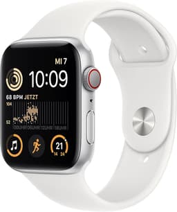 Apple Watch SE 2 (2022) [GPS + Cellular inkl. Sportarmband weiß] 44mm Aluminiumgehäuse silber