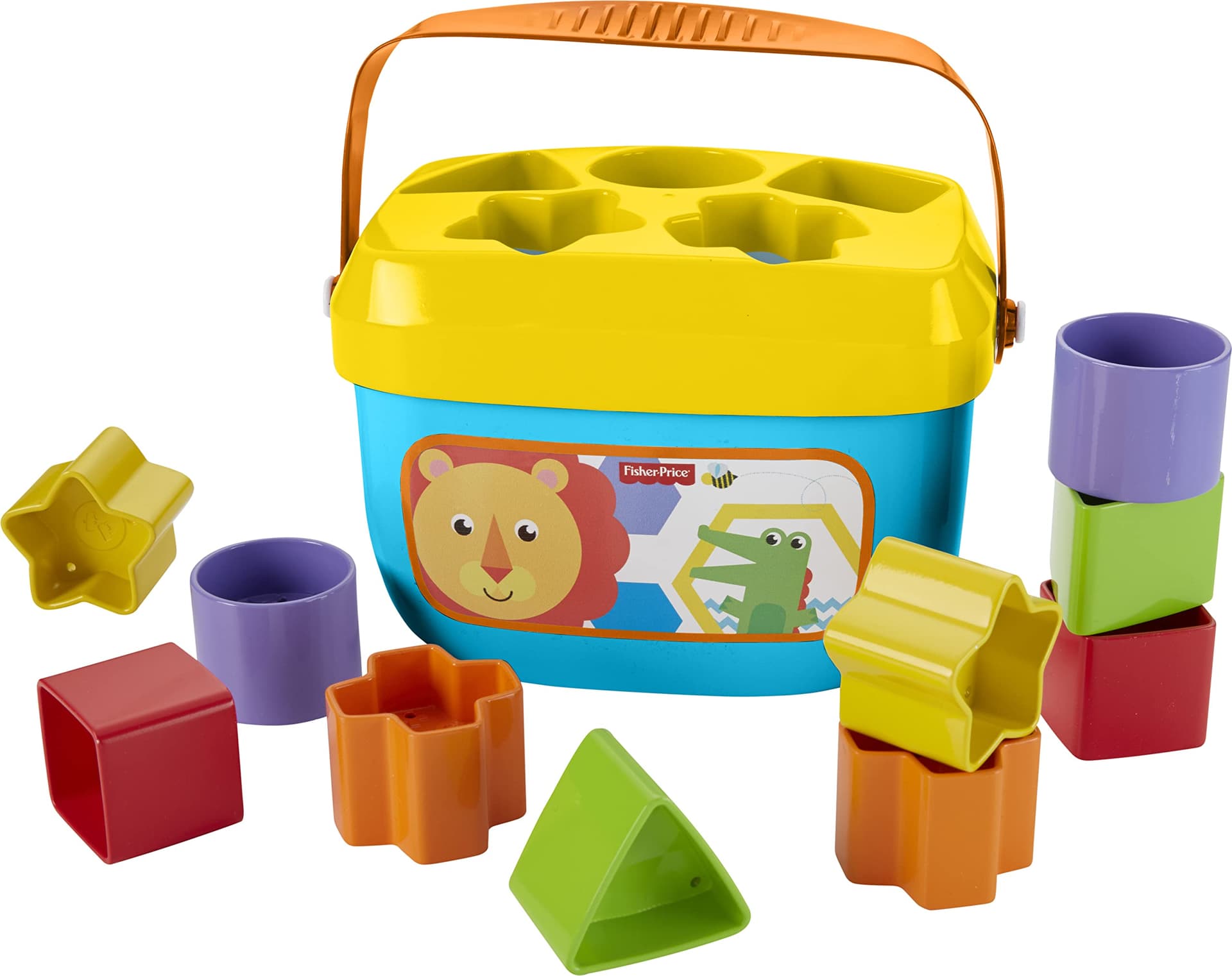 Fisher-Price FFC84 - Babys Erste Bausteine Baby Spielzeug Formensortierspiel mit Spielwürfeln und Eimer zum Verstauen Babyspielzeug ab 6 Monaten
