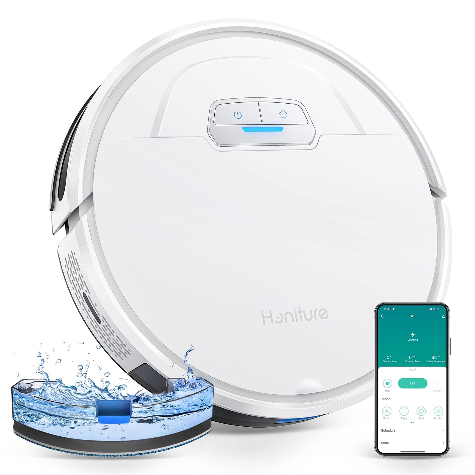 Honiture G20 Saug-/Wischroboter [120 Minuten 045 Liter 025 Liter Wassertank 3000Pa] weiß