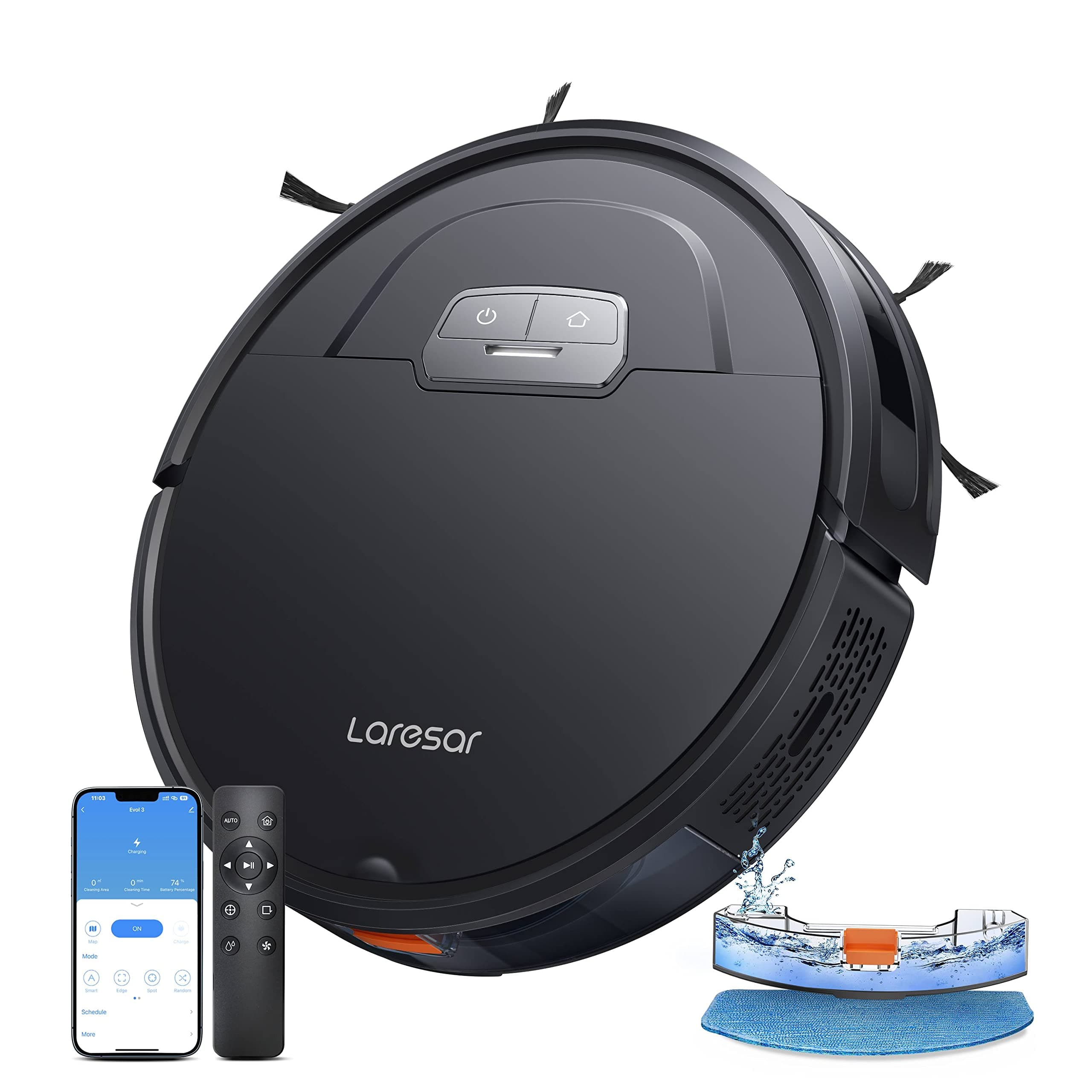 Laresar Evol 3 Saug-/Wischroboter [180min 045 Liter Staubbehälter 025 Liter Wasserbehälter 4500Pa] schwarz