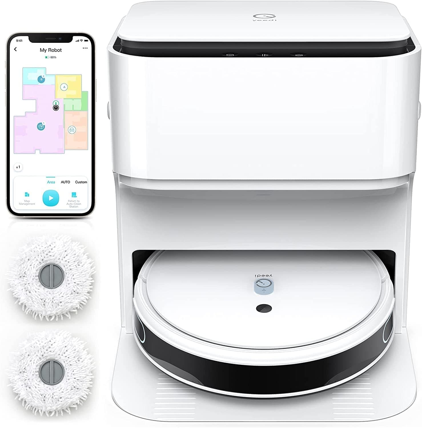 Yeedi mop Station [Saug- & Wischroboter 180 Minuten 2.500Pa inkl. Absaugstation] weiß