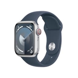 Apple Watch Series 9 [GPS + Cellular inkl. Sportarmband M/L sturmblau] 41mm Aluminiumgehäuse silber