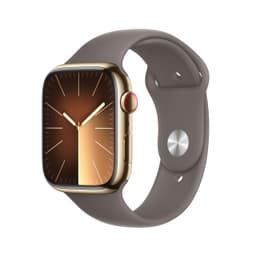 Apple Watch Series 9 [GPS + Cellular inkl. Sportarmband M/L tonbraun] 45mm Edelstahlgehäuse gold