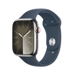 Apple Watch Series 9 [GPS + Cellular inkl. Sportarmband M/L sturmblau] 45mm Edelstahlgehäuse silber