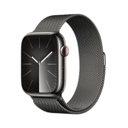 Apple Watch Series 9 [GPS + Cellular inkl. Milanaise Armband graphit] 45mm Edelstahlgehäuse graphit